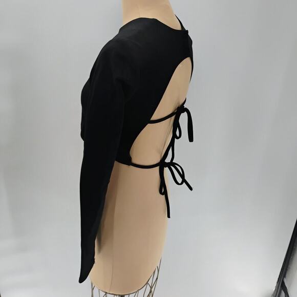 Womens Cropped Blouse Small Black Long Sleeve Cut Out Streetwear open back - Picture 9 of 15